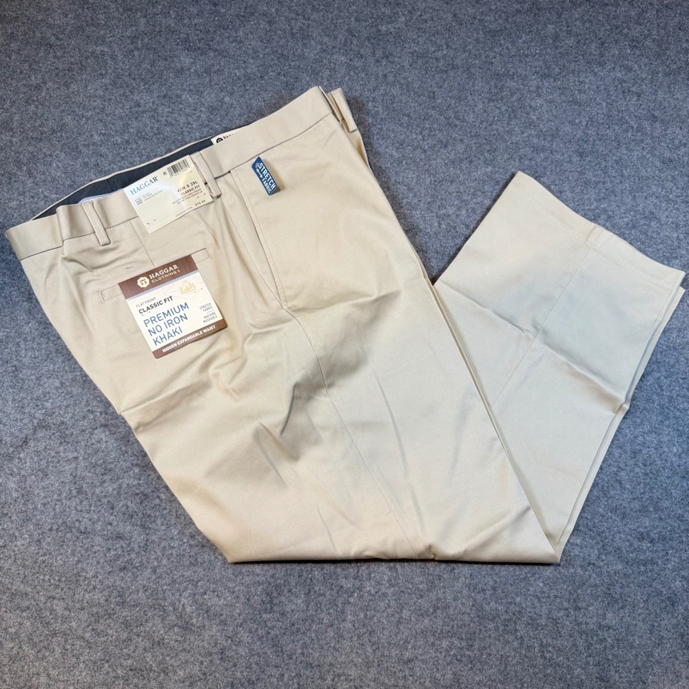 Haggar Mens Premium No Iron Khaki Pants 42x29 Sand Classic Fit HC10884 NWT